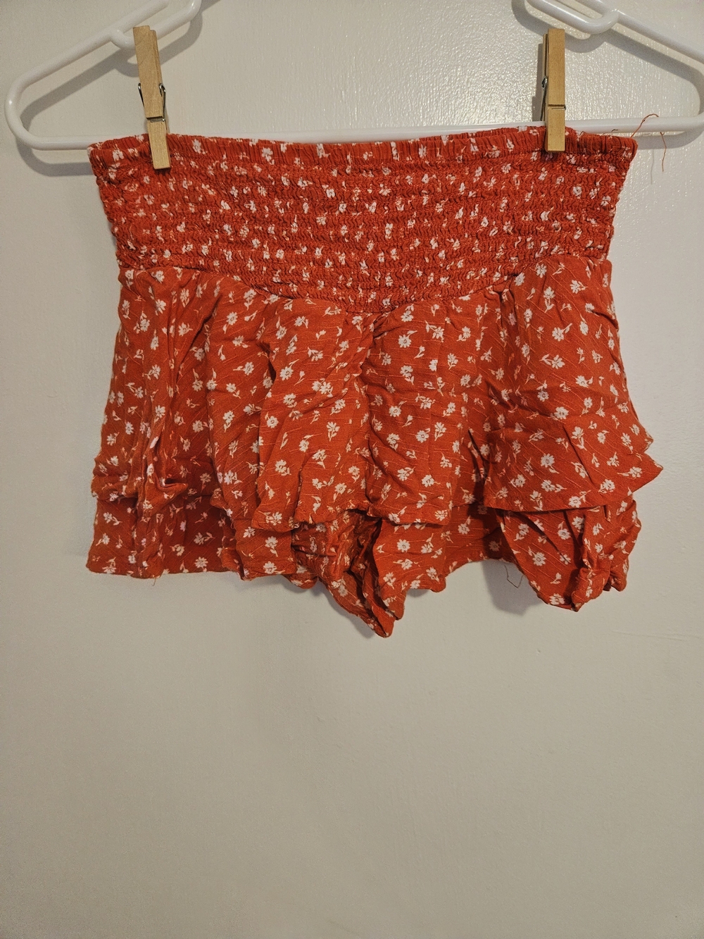 art class Red Floral Smocked Ruffle Skort